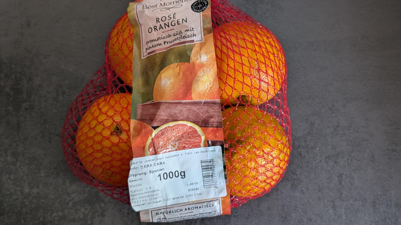 Ganz groß steht es drauf: Rosé Orange - Darin ist aber die Orangensorte Cara Cara
